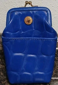 VTG Gloria Vanderbilt Blue Patent Leather Croc Embossed Cigarette Case 5x4" - Picture 1 of 7