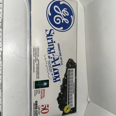 GE STRING A LONG Miniature Style 50 Light Set-Clear Lights , Indoor/outdoor NOS - Image 1 of 4
