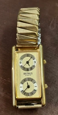 Reloj Benrus Vintage Cuarzo Doble Esfera Base Metal Acero Inoxidable Trasero - Funciona bien Foto 1 de 3
