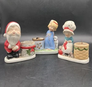 1970 Jasco Weihnachten Luvkins Kerzenhalter 3 Figuren Weihnachtsmann Engel Frau Claus - Bild 1 von 10
