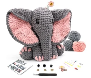13″ Elephant Amigurumi Crochet Kit – Beginner Yarn Set with Video Tutorials - Picture 1 of 6