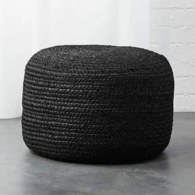 Pouf Black Dye Jute Cover Home Decor Living Room Ottoman Foot Stool Cover Only - Image 1 of 4