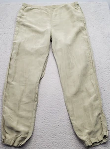 Coldwater Creek Veritecoeur Pants Womens Large Green Linen Pleated Elastic Waist - Picture 1 of 9