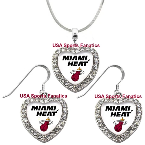 Miami Heat 925 Necklace / Earrings or Set Team Heart With Rhinestones Cover
