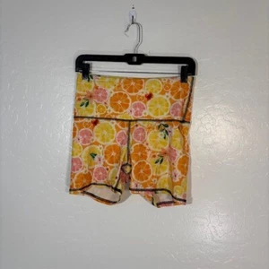 Yoga Democracy Bike Shorts Womens Medium Citrus Print Orange Yellow 4" Gym - Picture 1 of 4