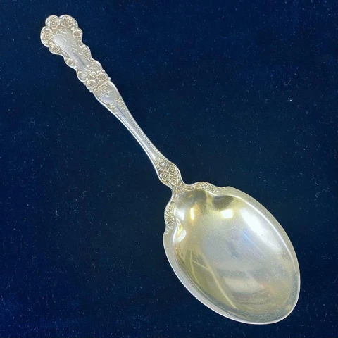 GORHAM Buttercup Ornate Floral Sterling Silver Large Berry Serving Spoon - Mono Cover
