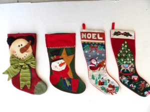 4 BEAUTIFUL Christmas Stockings 2 Applique & 2 Needlepoint all 18" - Picture 1 of 7