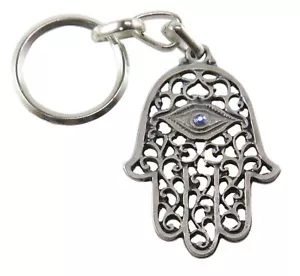 LUCKY HAMSA Ciondolo Portachiavi Malocchio Anello Amuleto Ebraismo Cabala Ciondolo Ebraico - Foto 1 di 6