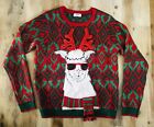 Womens Christmas Sweater Red Green Llama Holiday Ugly Soft Faux Fur Sz Large