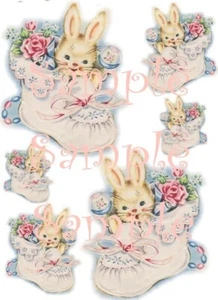 Vintage Baby Hase in einer Beute Wasserrutsche Aufkleber - Bild 1 von 1