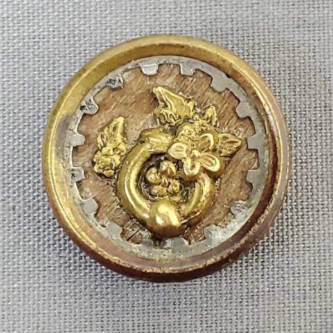 Antique Mixed Metal Brass Door Knocker Flowers Over Wood Picture Button 3/4" Cover