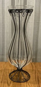 Vtg Bubble Glass Caged Vase 20” Tall Hand Blown Art Deco CREATE & BARREL? - Picture 1 of 9