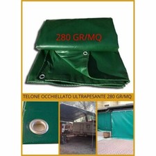 TELO TELONE OCCHIELLATO IN PVC 280 GR/MQ IMPERMEABILE ULTRA RESISTENTE VERDE
