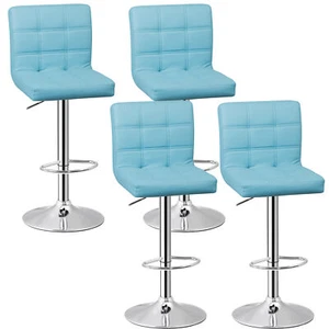 Modern Swivel Bar Stools Set of 4 Adjustable Height Counter Stools w/ Back Blue - Picture 1 of 24