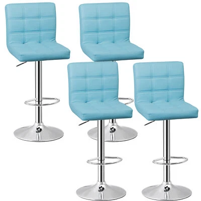 Modern Swivel Bar Stools Set of 4 Adjustable Height Counter Stools w/ Back Blue - Image 1 of 4