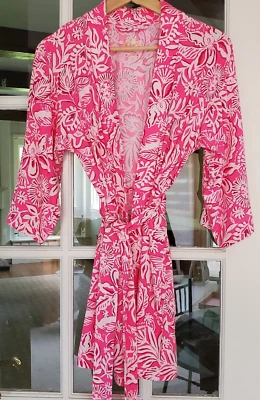 Lilly Pulitzer Dianne Knit Robe Aqualina Absolutely Flamazing L/XL (05086B) - Image 1 of 4