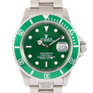 ROLEX SUBMARINER 16610 DATE S/STEEL 40MM WATCH GREEN LUMINOUS DIAL GREEN INSERT - Picture 1 of 11
