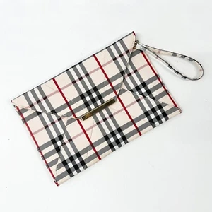 Karierte Clutch Tasche 2 in 1 Henkel Umhängetasche Metallkette - Bild 1 von 5