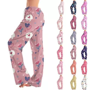 Womens Pajama Pants Sleepwear Casual Drawstring Elastic Waist Pants Comfy - Picture 1 of 69