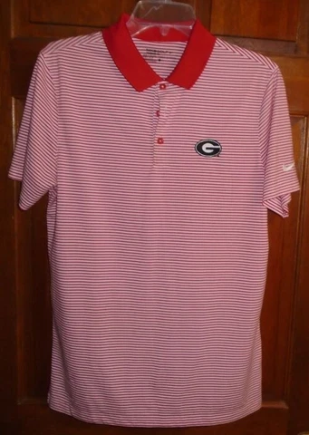 NIKE Golf Dri Fit Men's RED White Striped GEORGIA BULLDOGS SS Polo Shirt. Size S Cover