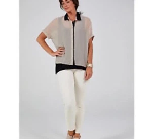 WynneLayers Colourblock Chiffon Boyfriend Shirt Sand & Black Size Small - Picture 1 of 1