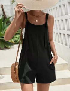 Women Plus Solid Overall Romper Without Tee Black Size 1XL NEW - Picture 1 of 4