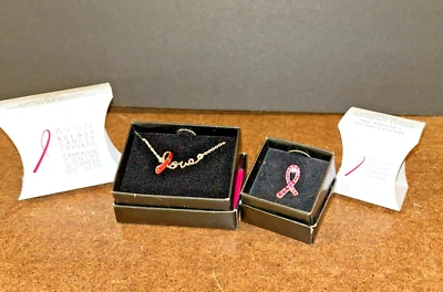 VTG Avon Breast Cancer Awareness Crusade  18' Silver Tone Love Necklace And Pin - Image 1 of 4
