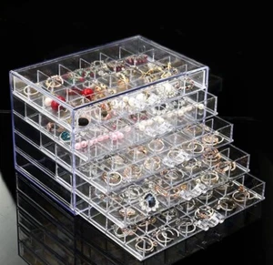YUFONG Earring Storage Box Organizer Acrylic Jewelry Storage Box Holder 5 Drawe - Picture 1 of 7