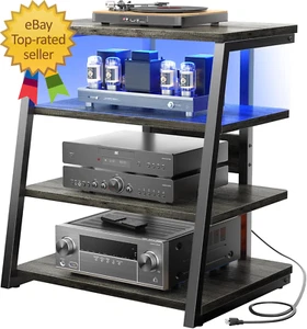 4-Tier AV Media Stand with Power Strips, Corner TV Stand with LED Lights, Rack A - Picture 1 of 7