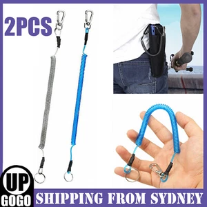 2X Hook Lanyard Coil Cord Clasp Retractable Key Chain Spiral Keychain Tether AU - Picture 1 of 12
