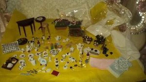DOLLHOUSE MINIATURES LOT*FURNITURE PORCELAIN CURTAINS PLANTS SHEET*1:12 SCALE - Picture 1 of 5