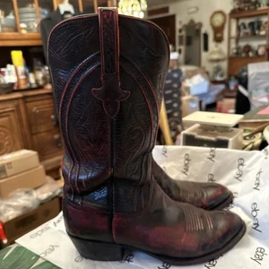 Lucchese Herren Rot Braun Vintage Leder Cowboy Stiefel Größe 10 Hergestellt in den USA - Bild 1 von 24
