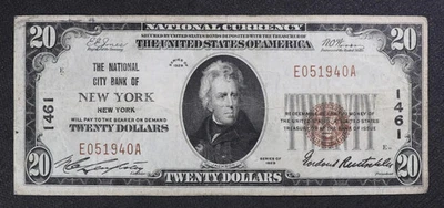 Ch. 1461 1929 Ty. I $20 The National City Bank of New York, New York Foto 1 de 3