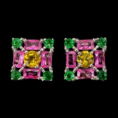 925 Orecchini Argento Sterling Rotondo Mix Topazio 5mm Naturale Gemma Gioielli - Immagine 1 di 4