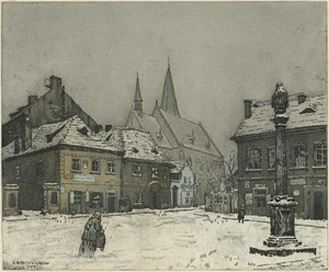 Jaromir Stretti-Zamponi - Aquatint Etching - St. Apollinaris Place Prague 1910 - Picture 1 of 5