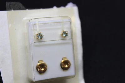 Vintage NOS Ear Piercing Studs – Mar/L. B Zircon – 24K Gold Over Surgical Steel - Image 1 of 3