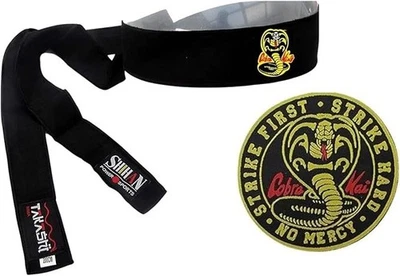 SHIHAN POWER SPORTS SET COBRA GOLD KAIS KING Headband & Cloth Badge strike first Karate Kids Mr Miya