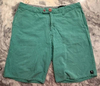 RIP CURL Seersucker Chino Shorts Mens Size 34 GRN GRY Checkered Live The Search - Image 1 of 4