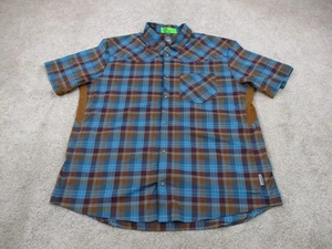 Club Ride Shirt Mens XL Blue Brown Plaid Snap Up Vented Performance Cycling - Picture 1 of 12