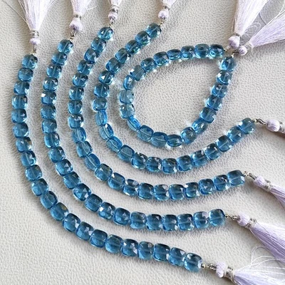 Cuentas de cojín facetadas de cuarzo color aguamarina verde azulado de 8 mm hilo de 7" India Foto 1 de 4