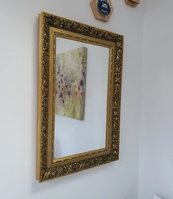 Vintage Gold Ornate Dahlia Gilded Mirror Rectangle 62cm x 42cm Wooden  - image 1 of 4