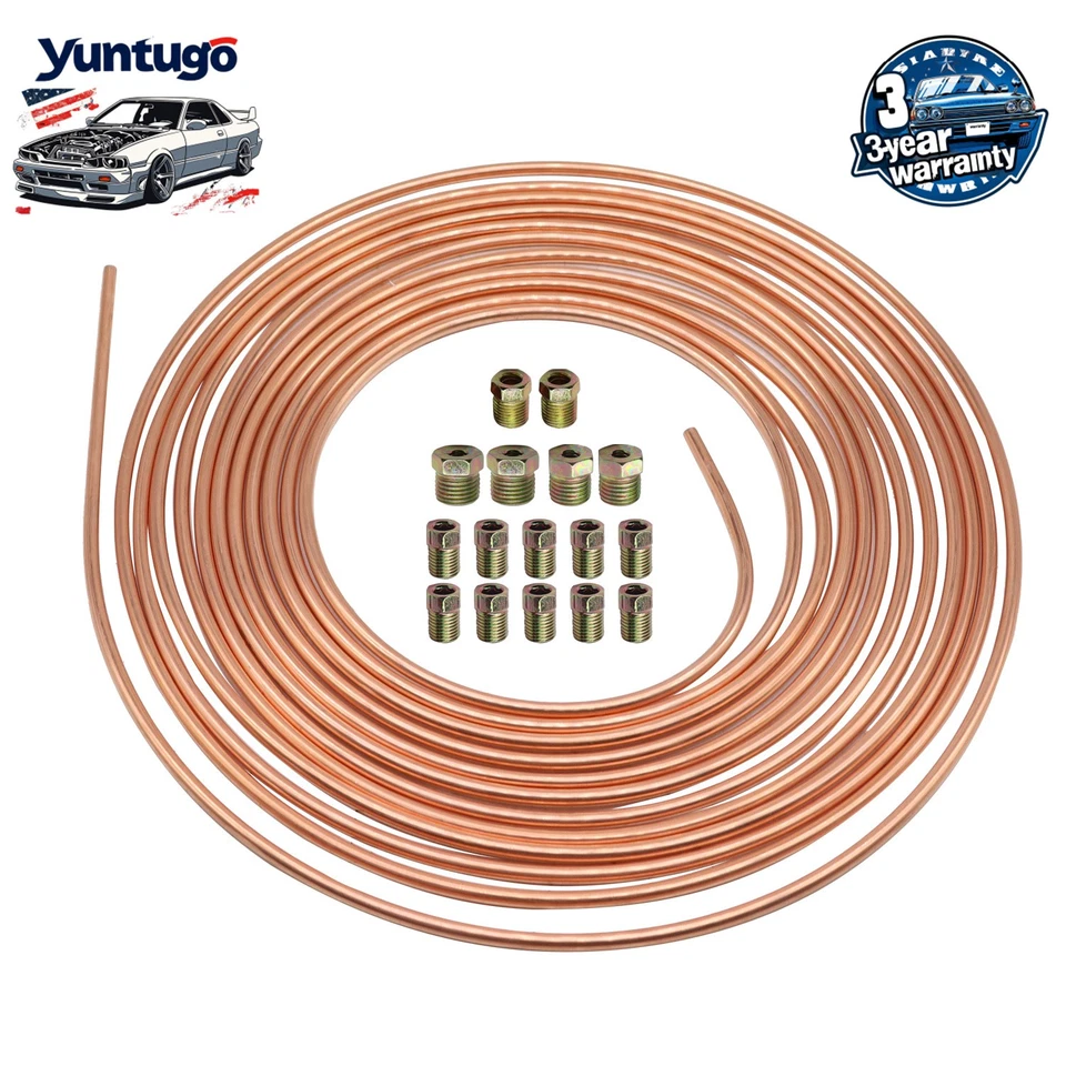 Copper Nickel Brake Line Tubing Kit 3/16 OD 25 Ft Coil Roll all Size Fittings Foto 1 de 4