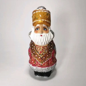 Santa Claus Signed Painted Russian Wooden Father Frost 6" Christmas Decoration - Picture 1 of 12