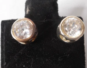 White Stag CUBIC ZIRCONIA Pierced Post Earrings Round Encased Silver Tone 1/4" - Picture 1 of 14