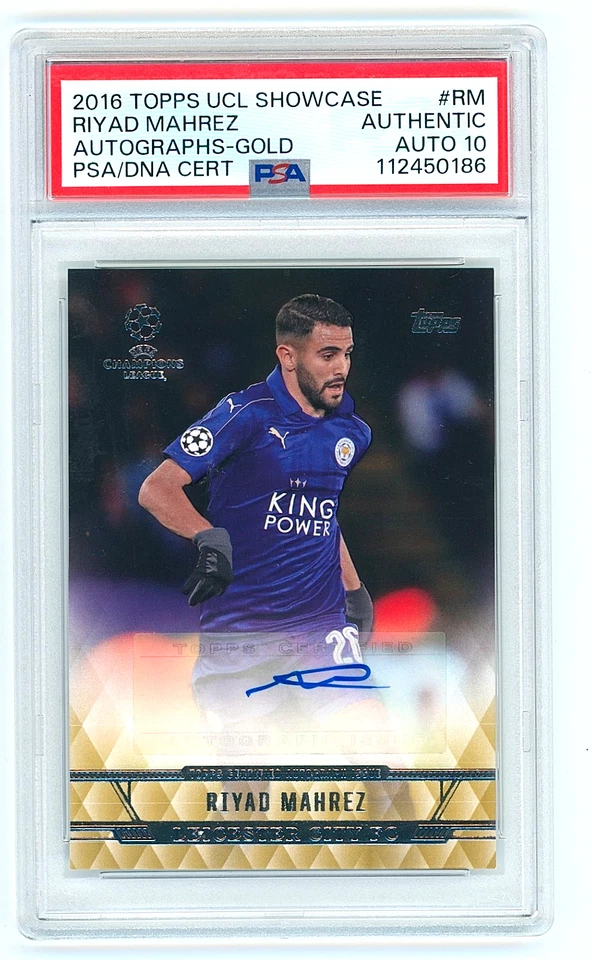2017 Topps UCL Showcase GOLD /99 #CLA-RM Riyad Mahrez Auto PSA Leicester City FC - Image 1 of 2