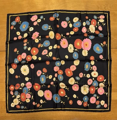 Vintage Silk Scarf Made in Italy Bold Floral Multicolor On Black Square 25” - Image 1 of 4