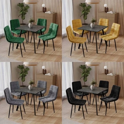 Modern Dining Table & 4Pc Padded Chairs Set Stylish Comfortable Kitchen Slate - Image 1 of 4