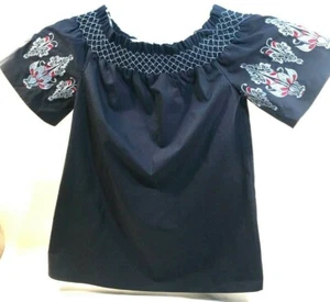 Bleuh Ciel Damen Off Shoulder Bluse Blumenstickerei Gr. S/M Blau Neu Mit Etikett - Bild 1 von 6