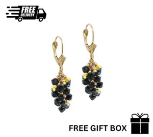 Pendientes colgantes de oro amarillo de 14k con palanca de uva hechos con cristal de Swarovski - Imagen 1 de 2