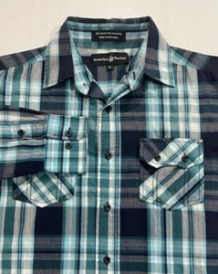 Men's Medium Beverly Hills Shirt Polo Club Long Sleeve Button Blue Plaid EUC - Picture 1 of 7